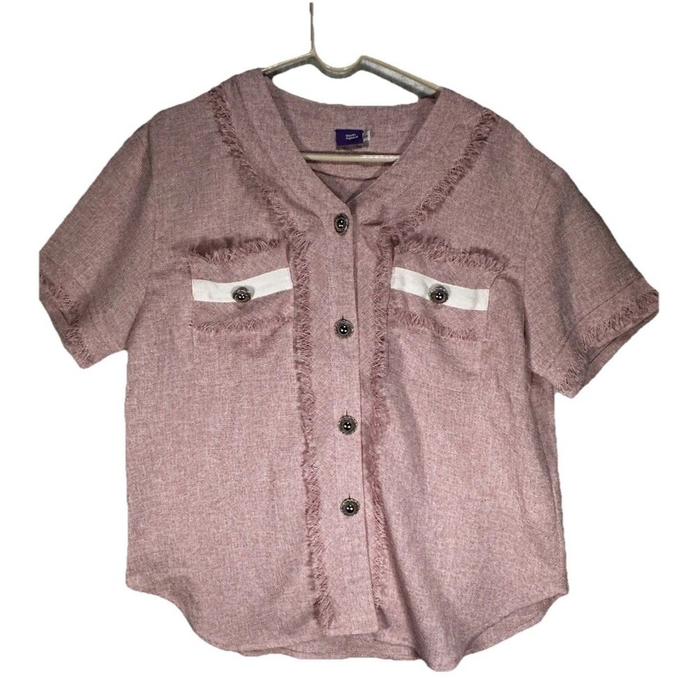 Pink Blazer Button Down Fringe Detail Cow Girl Western Womens Oversized Sz Small